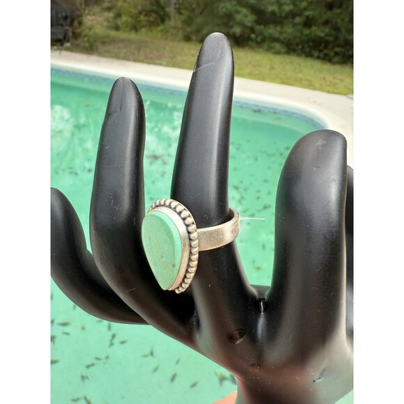 Artisan Royston Turquoise Sterling Silver Adj Statement Ring Southwest closed bk - Picture 3 of 10